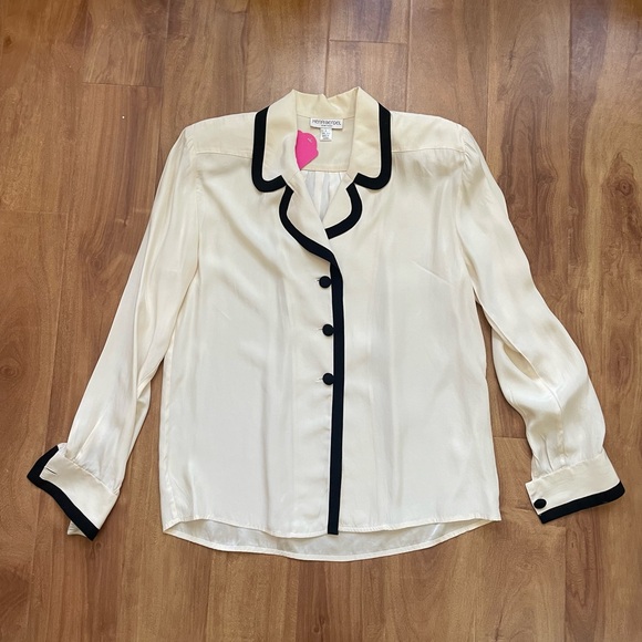 Henri Bendel Cream & Black Trimmed Silk Blouse - Picture 7 of 13